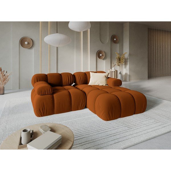 Terrakota värvi sametist mooduldiivan (parem nurk/diivanvoodiga) - Micadoni-image-1