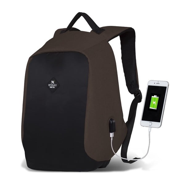 Tmavě hnědo-černý batoh s USB portem My Valice SECRET Smart Bag
