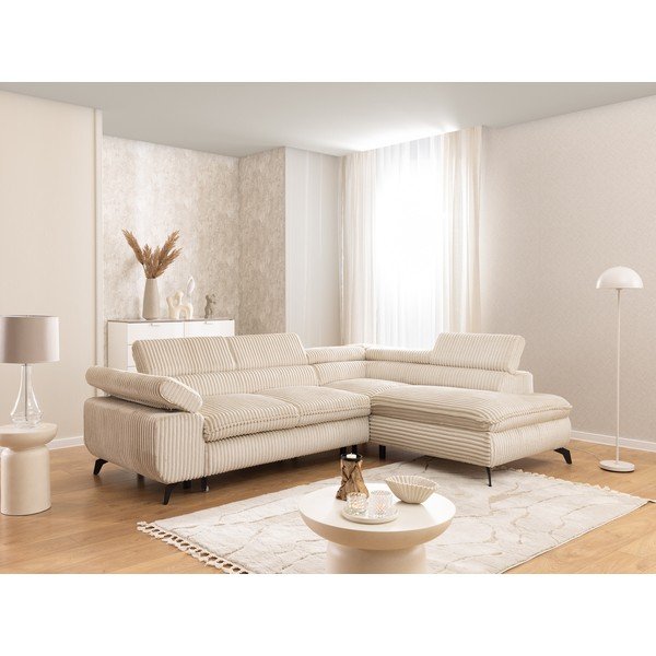 Beež velvetist nurgadiivan (parempoolne/L-kujuline) Marbeya - Ropez-image-1