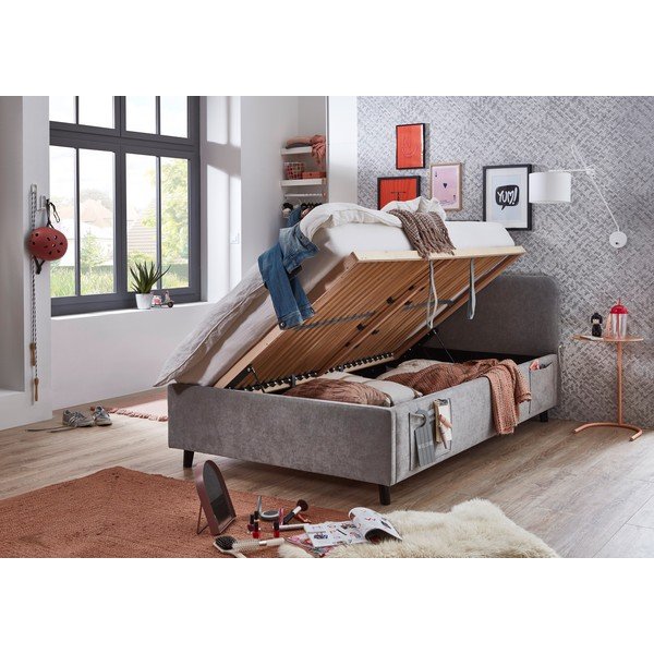 Hall lastevoodi panipaigaga ja liistudest raamiga 140x200 cm Cosy - Meise Möbel-image-2