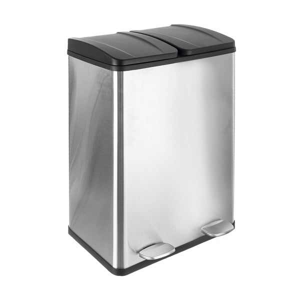 Pedaaliga roostevabast terasest prügikast sorteeritud jäätmete jaoks, läikiv hõbedane 2x30 l Duo - Orion-image-1