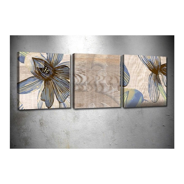 3-dílný obraz Wood Flowers, 30 x 30 cm