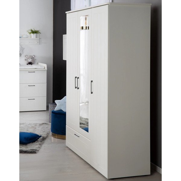 Valge laste riidekapp koos peegliga 139x190 cm Sylt - Roba-image-3