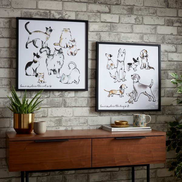 Seinaplakat raamides Kodu on seal, kus on koer, 50 x 50 cm Home Is Where The Dog Is - Art for the home-image-1