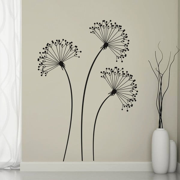 Samolepka na stěnu 3 černé květiny, 70x50 cm