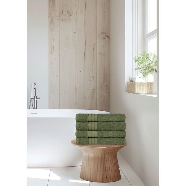 Tumerohelised puuvillased froteerätikud 4tk komplektis 50x100 cm - Good Morning-image-1