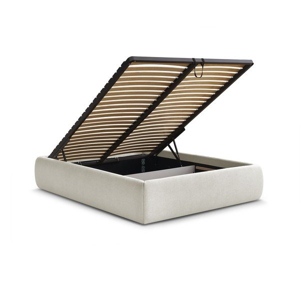 Beež polsterdatud kaheinimesevoodi koos panipaiga ja voodipõhjaga, ilma peatsita 160x200 cm Inera - Bobochic Paris-image-3