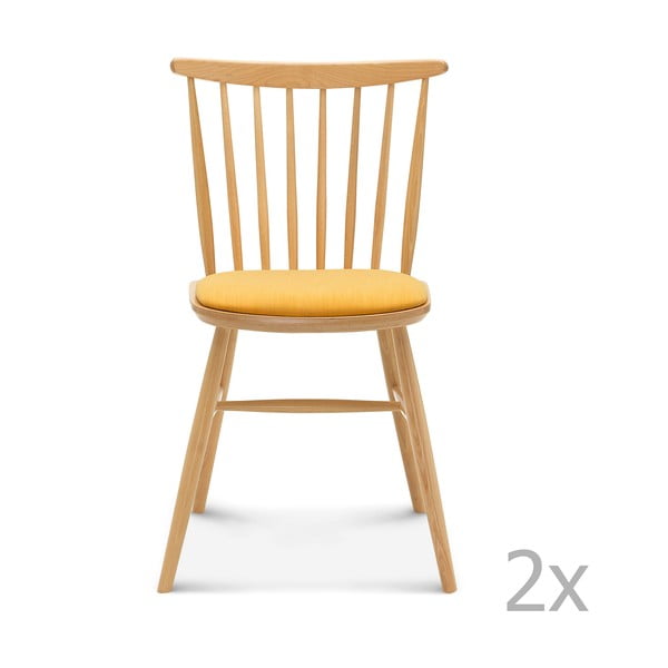 Sada 2 dřevěných židlí se žlutým polstrováním Fameg Amleth
