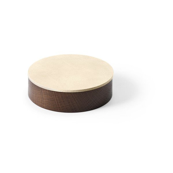 Pruun/kreem puidust/öko-nahast dekoratiivne hoiukarp koos kaanega ø 11x3,5 cm Circle Nupo - LIND DNA