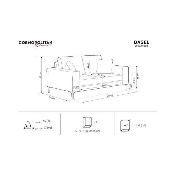 Pudrově růžová pohovka Cosmopolitan Design Basel, 174 cm-image-1