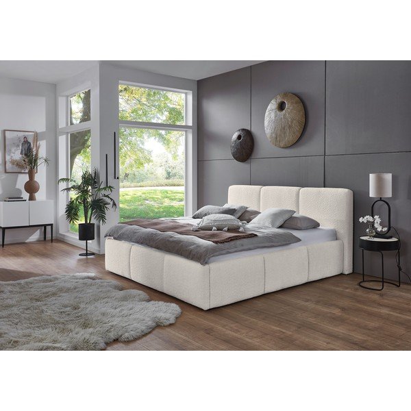 Elevandiluu värvi polsterdatud kaheinimesevoodi ilma liistudest raamita 180x200 cm Merida - Meise Möbel-image-1