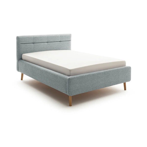 Sinakashall polsterdatud kaheinimesevoodi koos voodipõhja ja panipaigaga 140x200 cm Lotte - Meise Möbel