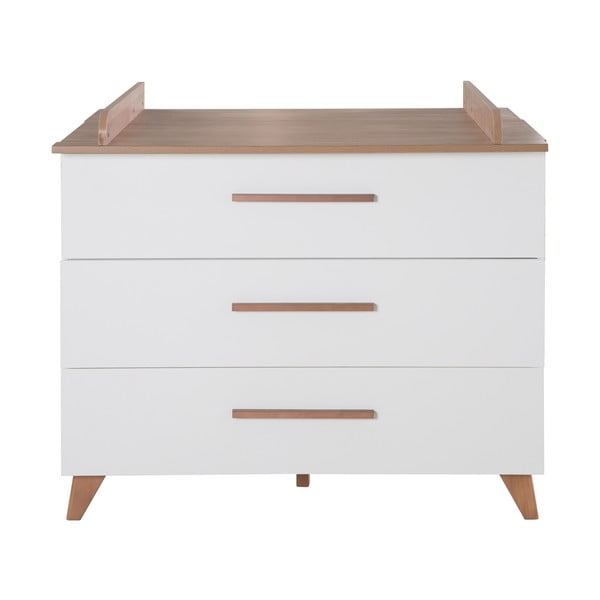 Valge-puiduvärvi tammedekooriga madal kummut koos mähkimislauaga 110x98 cm - Roba-image-2