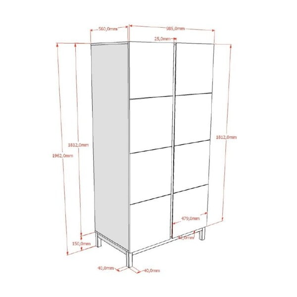 Valge laste riidekapp 99x196x58 cm Eva - Vipack-image-2
