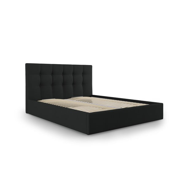 Mustaga polsterdatud kaheinimese voodi, millel on hoiuruum ja rest 180x200 cm Nerin - Mazzini Beds