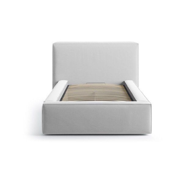 Hõbedane plsterdatud üheinimesevoodi koos panipaiga ja voodipõhjaga 90x200 cm Jodie - Micadoni-image-3