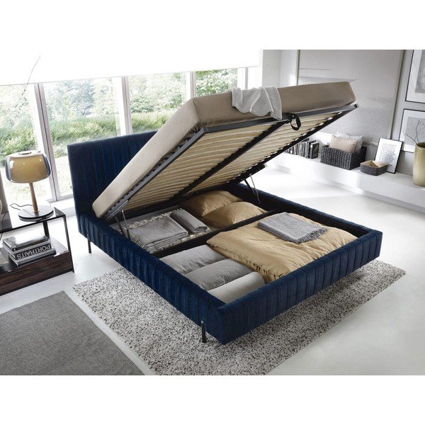 Tumesinine polsterdatud kaheinimesevoodi koos panipaiga ja voodipõhjaga 180x200 cm Plissa - ELTAP-image-2