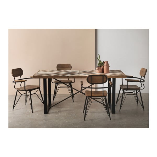 Metallist jalgade ja taaskasutatud puidust lauaplaadiga söögilaud, 180 x 90 cm. - Geese-image-1