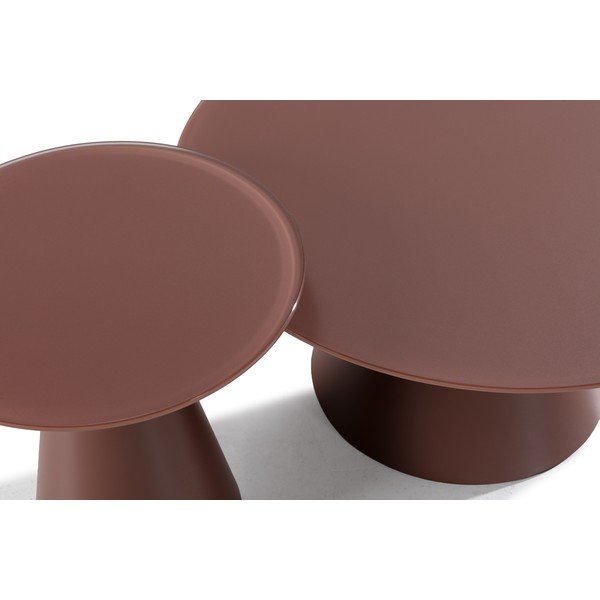 Pruunid ümmargused kohvilauad klaasist pealispinnaga, 2 tk komplektis ø 80 cm, Vida - MOME-image-3