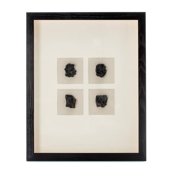 Nástěnná dekorace v rámu s 4 černými nerosty Vivorum Mineral, 51,5 x 41,5 cm