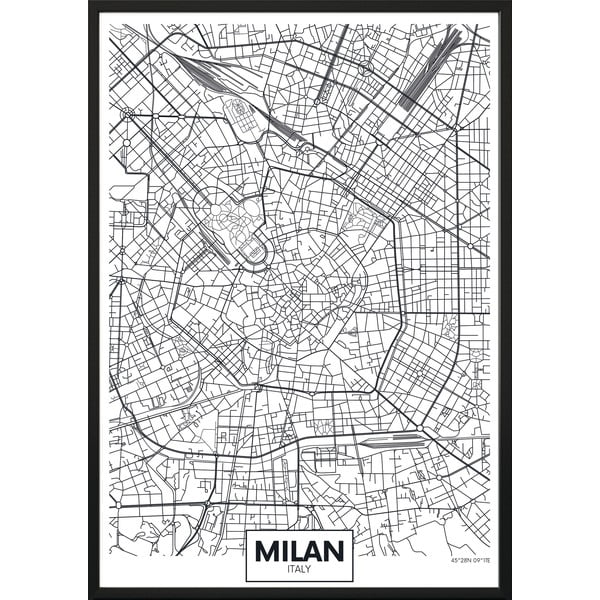 Seinaplakat MAP/MILAN raamistikus, 70 x 100 cm Map Milan - DecoKing