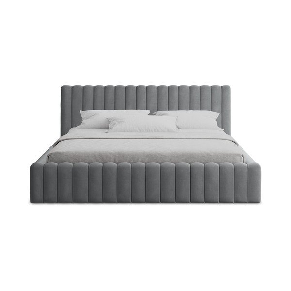 Hall polsterdatud kaheinimesevoodi panipaigaga ja liistudest raamiga 180x200 cm Lemi - Makamii-image-4