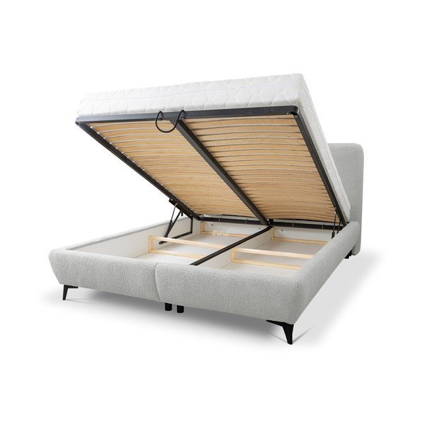 Helehall polsterdatud kaheinimesevoodi koos panipaiga ja voodipõhjaga 160x200 cm Makapu - Makamii-image-1