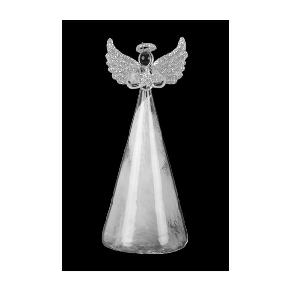Vánoční skleněná ozdoba ve tvaru anděla s peříčky Ego dekor, výška 18 cm