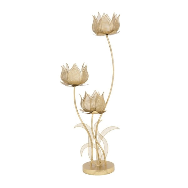 Železný svícen na 3 svíčky ve zlaté barvě Mauro Ferretti Flowery, výška 97 cm