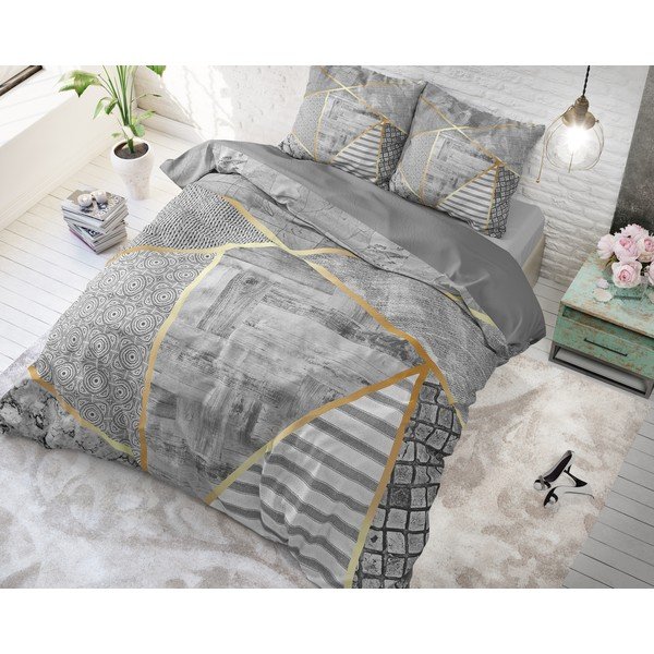 Šedé bavlněné povlečení na dvoulůžko Pure Cotton Graphic, 200 x 200/220 cm-image-1