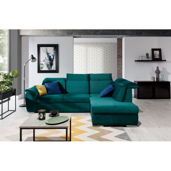 Roheline sametist lahtikäiv/sahtliga nurgadiivan (parem nurk/L-kujuline) Loreto – ELTAP-image-1