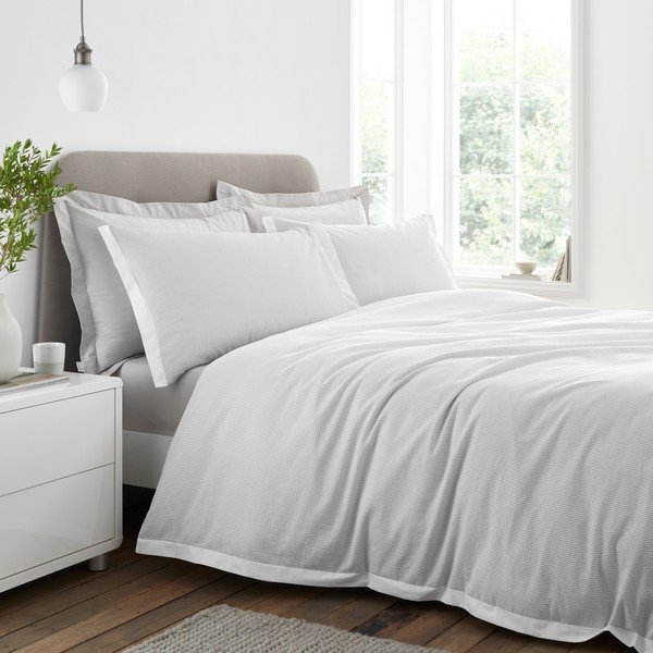 Helehall 3-osaline kaheinimese voodipesu puuvillast perkaalist 200x200 cm Seersucker Woven Stripe - Bianca-image-1