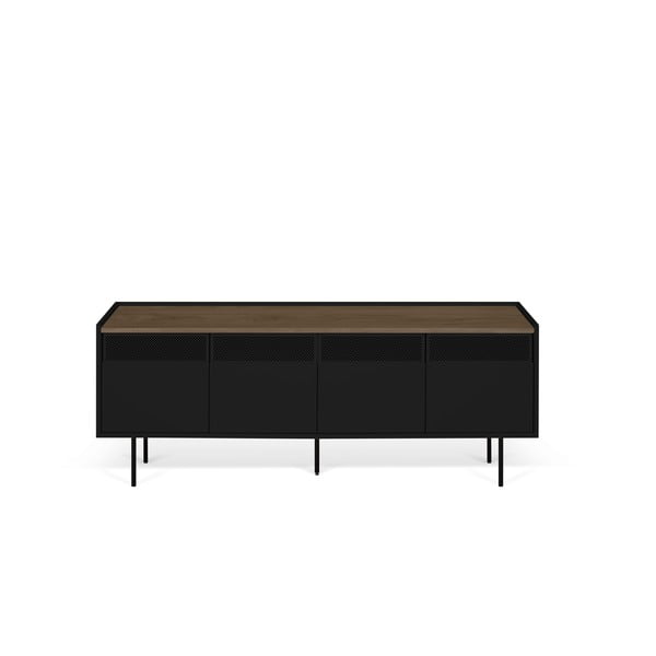 Černý TV stolek s tmavou přírodní deskou TemaHome Radio, 160 x 60 cm
