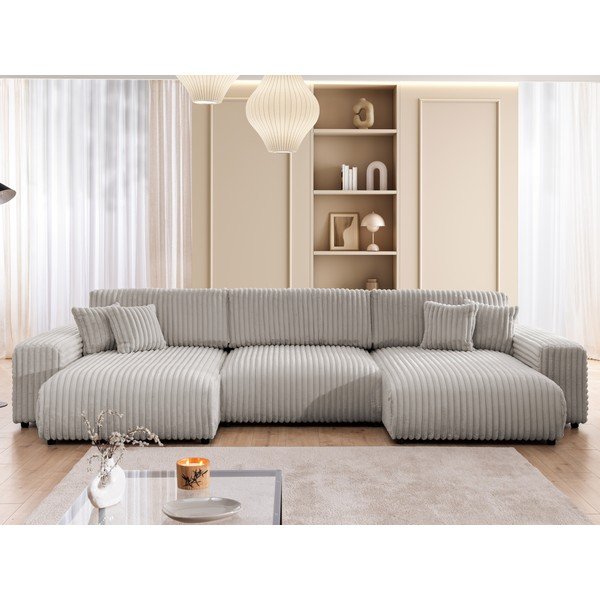 Helehall velvetist panipaigaga nurgadiivanvoodi (U-kujuline) Sarina - Ropez-image-1