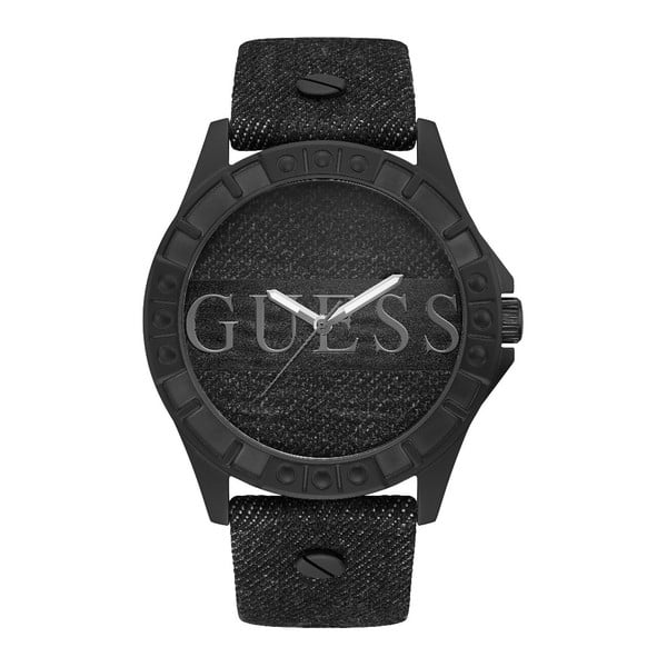 Pánské hodinky s páskem z pravé kůže v černé barvě Guess W1241G1