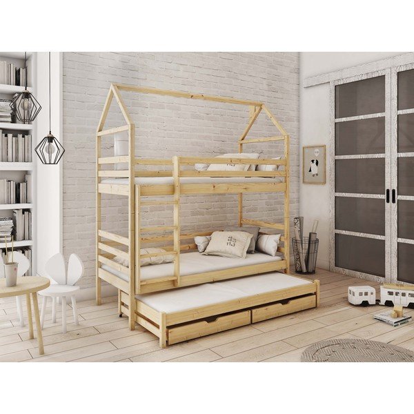 Hall mändpuust lastevoodi väljatõmmatava voodiosaga ja võrega 90x190 cm Dalia – Lano Meble-image-1