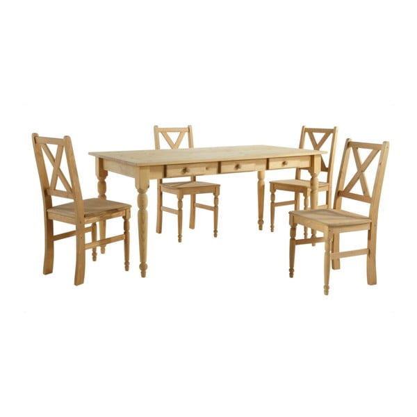 Set 4 dřevěných jídelních židlí a stolu Støraa Normann, 160 x 80 cm