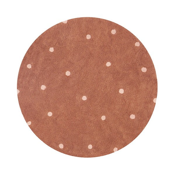 Tellisevärvi pestav käsitsi kootud puuvillane laste vaip ø140 cm Round Dot Chestnut - Lorena Canals