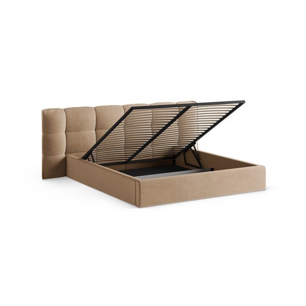 Hall-beež polsterdatud kaheinimesevoodi koos panipaiga ja voodipõhjaga 200x200 cm Eric - Micadoni-image-2