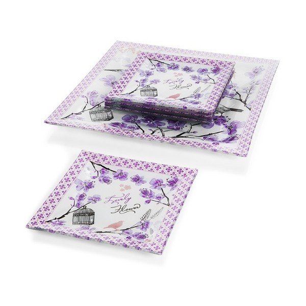 Bílo-fialová sada 6 dezertních talířků a talíře na dort Mezzo