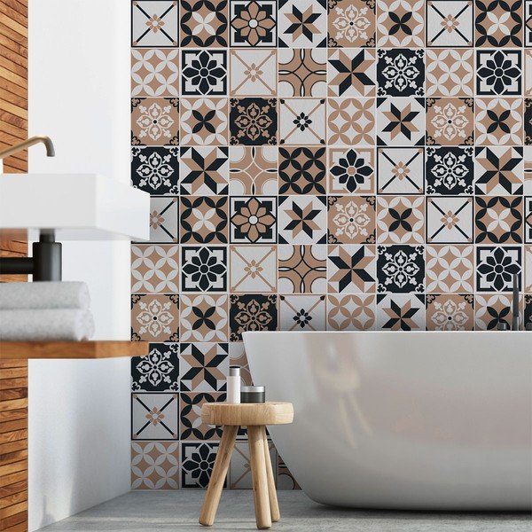 Sada 24 samolepek na stěnu Ambiance Azulejos Aldonio, 15 x 15 cm