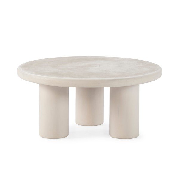 Kreem ümmargune kohvilaud kivist dekooriga ø 80 cm Iriel - MOME