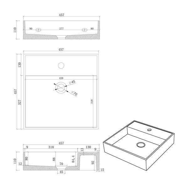 Hall-beež betoonist valamu 46 x 46 cm Quadrado - Sapho-image-1