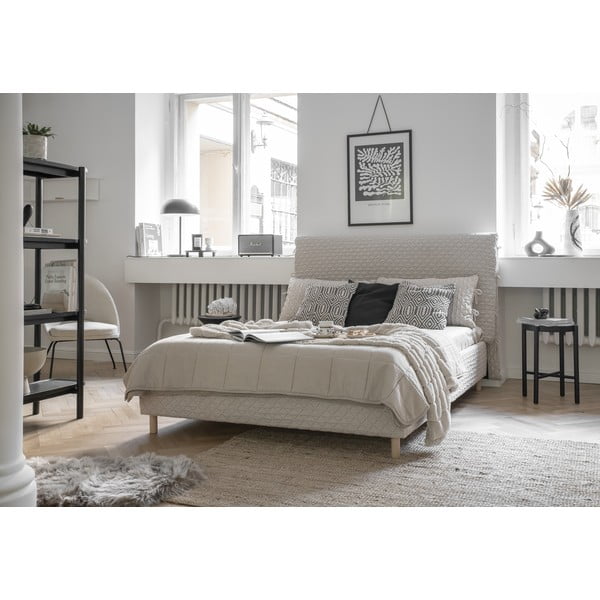 Beež polsterdatud kaheinimesevoodi koos voodipõhjaga 180x200 cm Sleepy Luna – Miuform-image-1