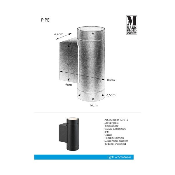 Seinale paigaldatav välisvalgusti (kõrgus 16 cm) Pipe - Markslöjd-image-2