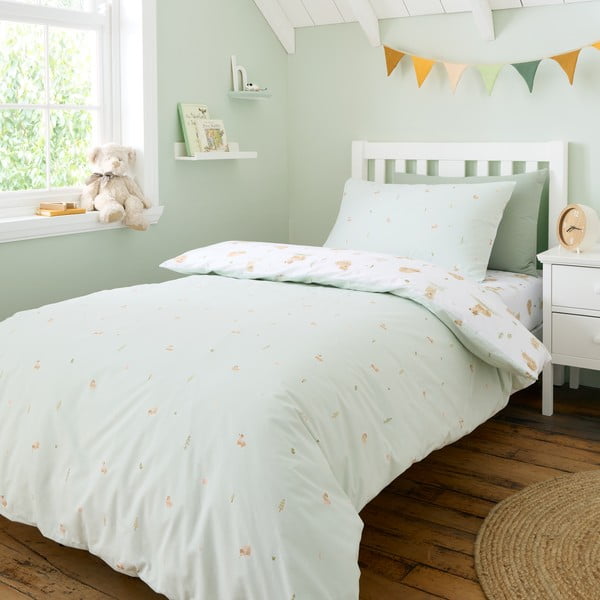 Valge/roheline puuvillane laste voodipesu üheinimesevoodile 135x200 cm Mini Moo Cow - Bianca-image-2