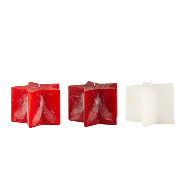 Sada 3 červených svíček KJ Collection Stars, ⌀ 10 x 7 cm