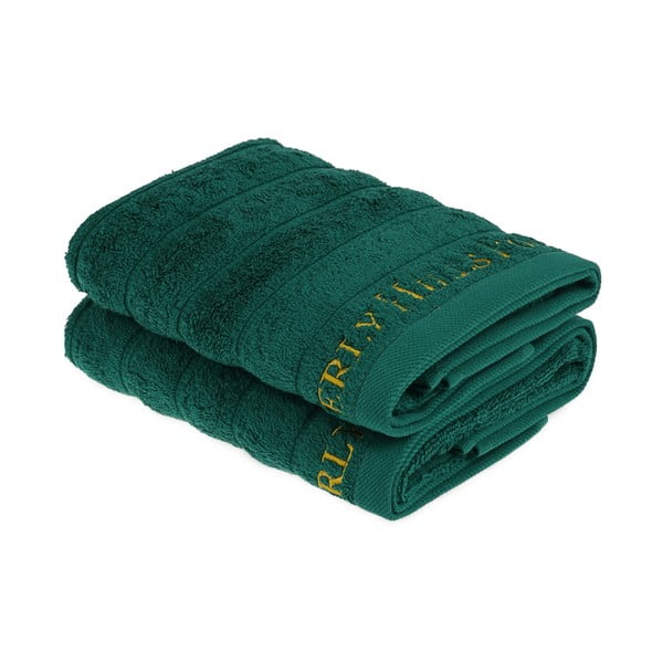 Sada 2 tmavě zelených ručníků na ruce, 90 x 50 cm