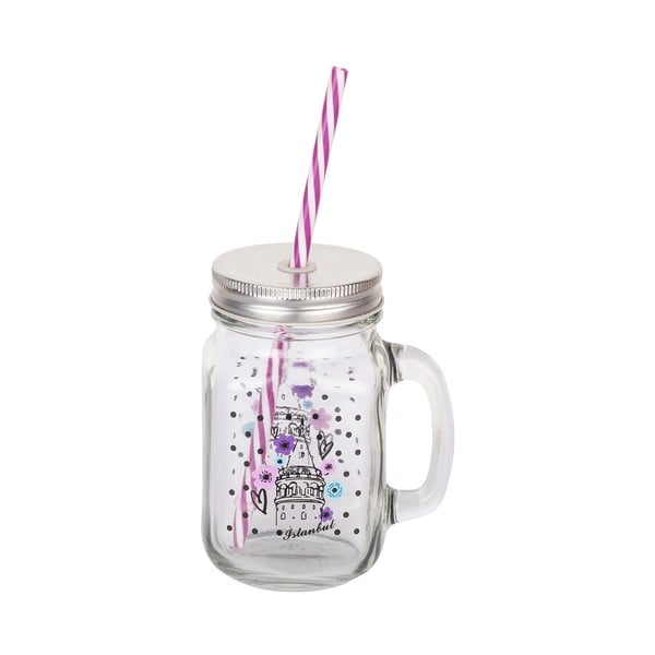 Skleněná mason jar s brčkem Tantitoni Istanbul, 475 ml