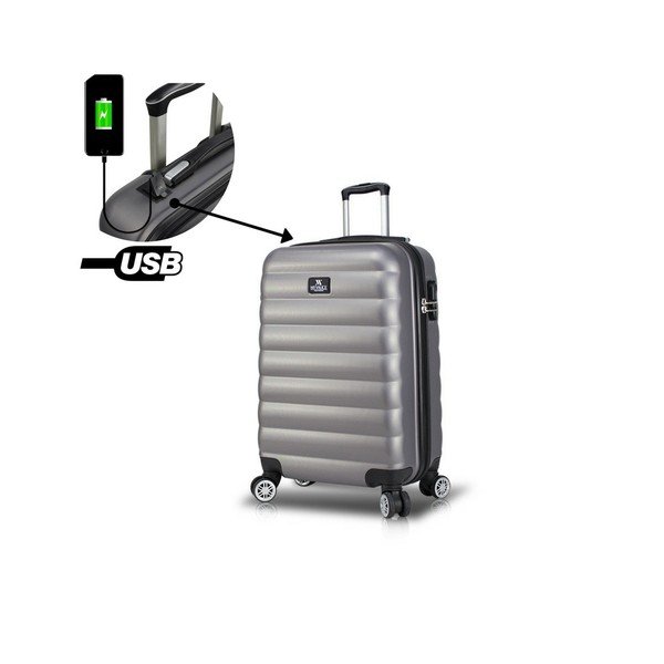 Šedý cestovní kufr na kolečkách s USB portem My Valice COLORS RESSNO Medium Suitcase-image-2